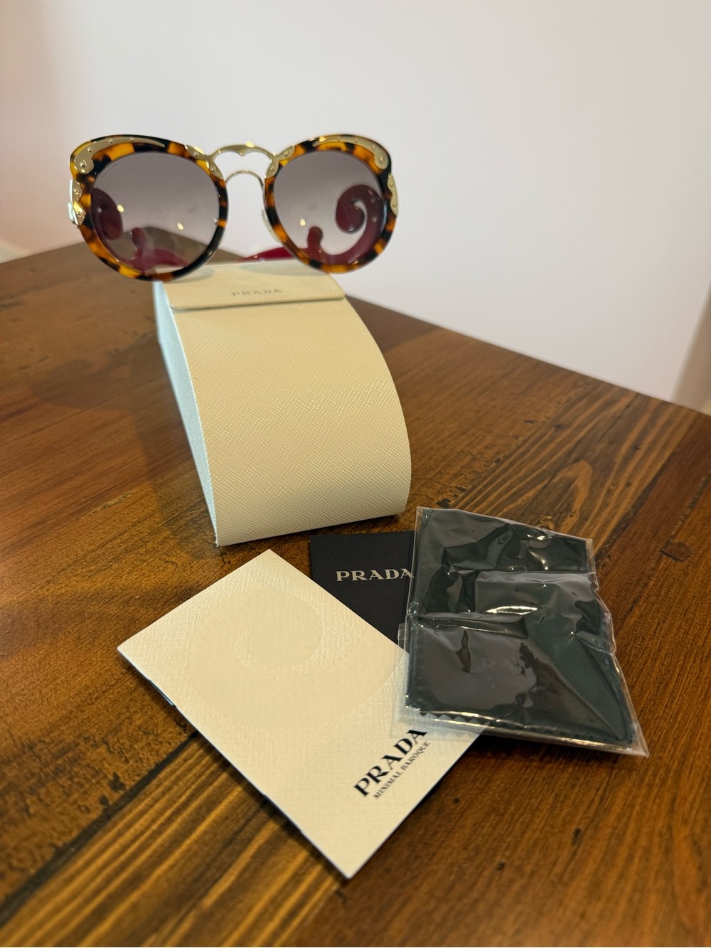 Vintage Prada Minimal Baroque Sunglasses in Tortoise Shell and Red